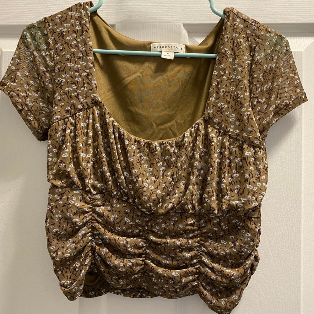Olive green with flowers blouse